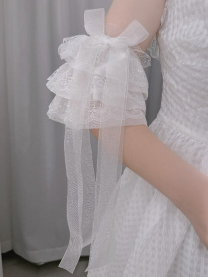 Ribbon with Layered White Bow Lace Cuffs Wrist