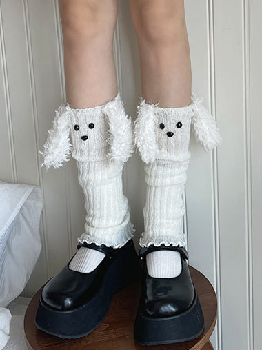 グレーのかわいい子犬の形をしたニット漫画レッグウォーマー