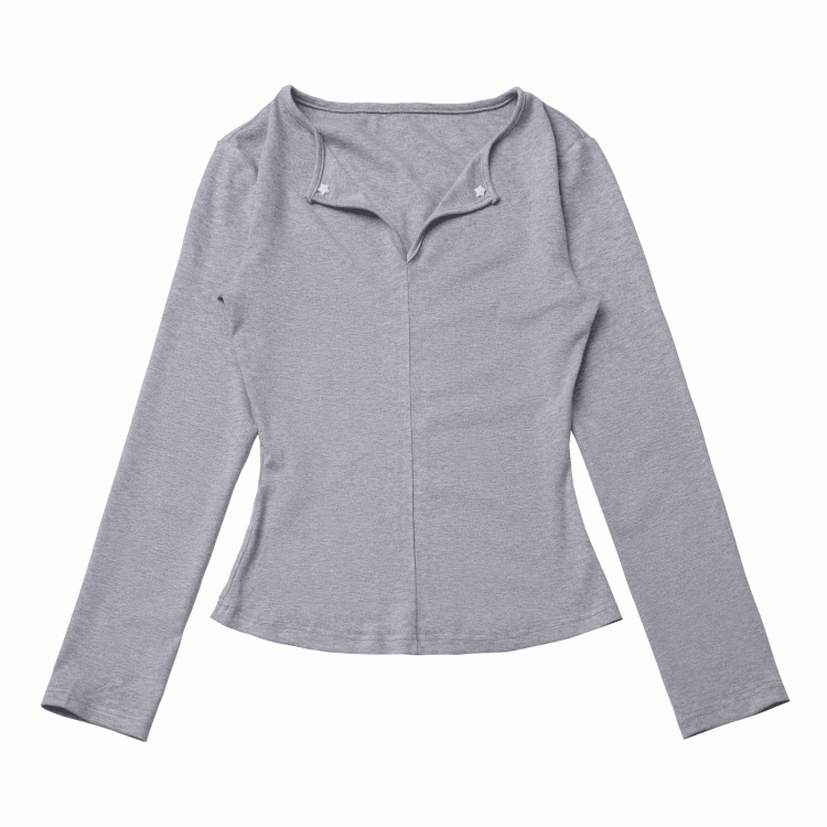 Long V-Neck Black Sleeves Reversed White Gray in Top /