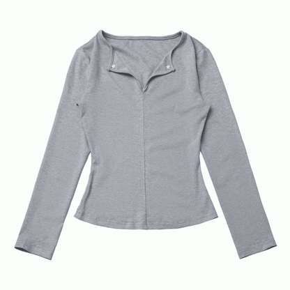 Long V-Neck Black Sleeves Reversed White Gray in Top /