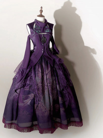 Purple Gothic Snake Bones Embroidery Sleeveless Top