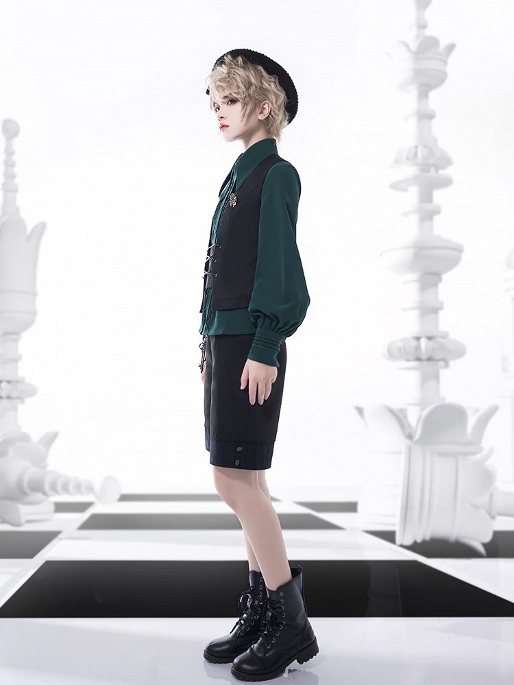 プリンス レース スリーブ 4 とロングディテール フォールドオーバー プリーツオプション カラーシャツ カラーポイント