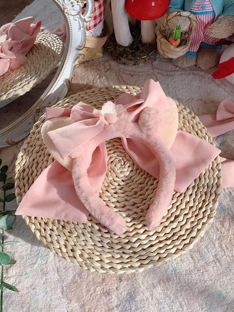 KC Ears Plush Bowknot Pink