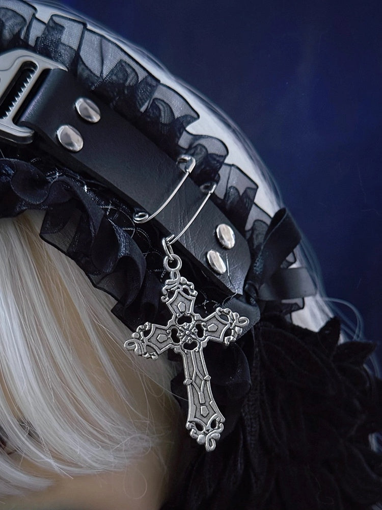Black Hairband Wing with Style Leather Buckle Alternative in Angel Dark Metal