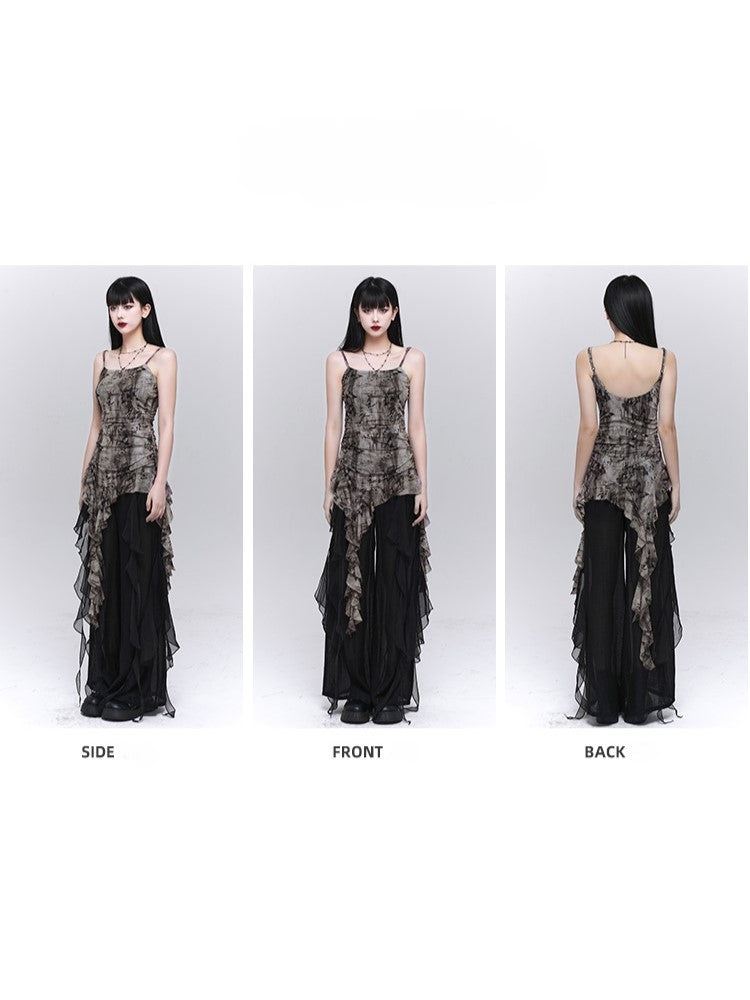 Asymmetrical Top with Ruched Brown Cami Hem Glamorous Flounce Waist