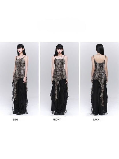 Asymmetrical Top with Ruched Brown Cami Hem Glamorous Flounce Waist