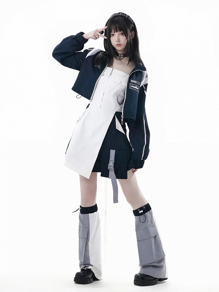 Leg Techwear with White Cuffs Colorblock Gray Warmers Cargo Pocket | Drawstring