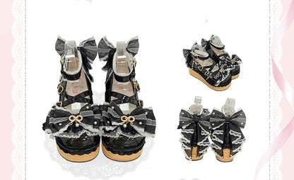 Black Hanayome Lolita Removable Bead Chain and Bow Accents Sweet Platform Shoes