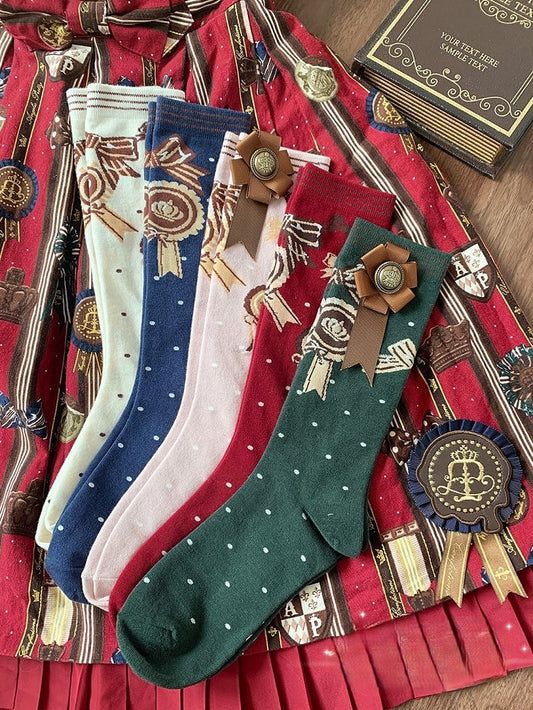 with Badge Red/Pink/Green/Beige/Blue Socks Calf JK