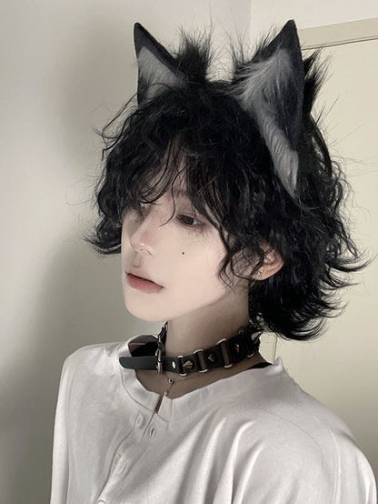 ブラックブルーカーリー王子ショートウィッグ