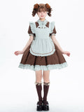 Dress Puff Short Lolita Sleeves Brown Kitty Mint Green + Maid and Apron