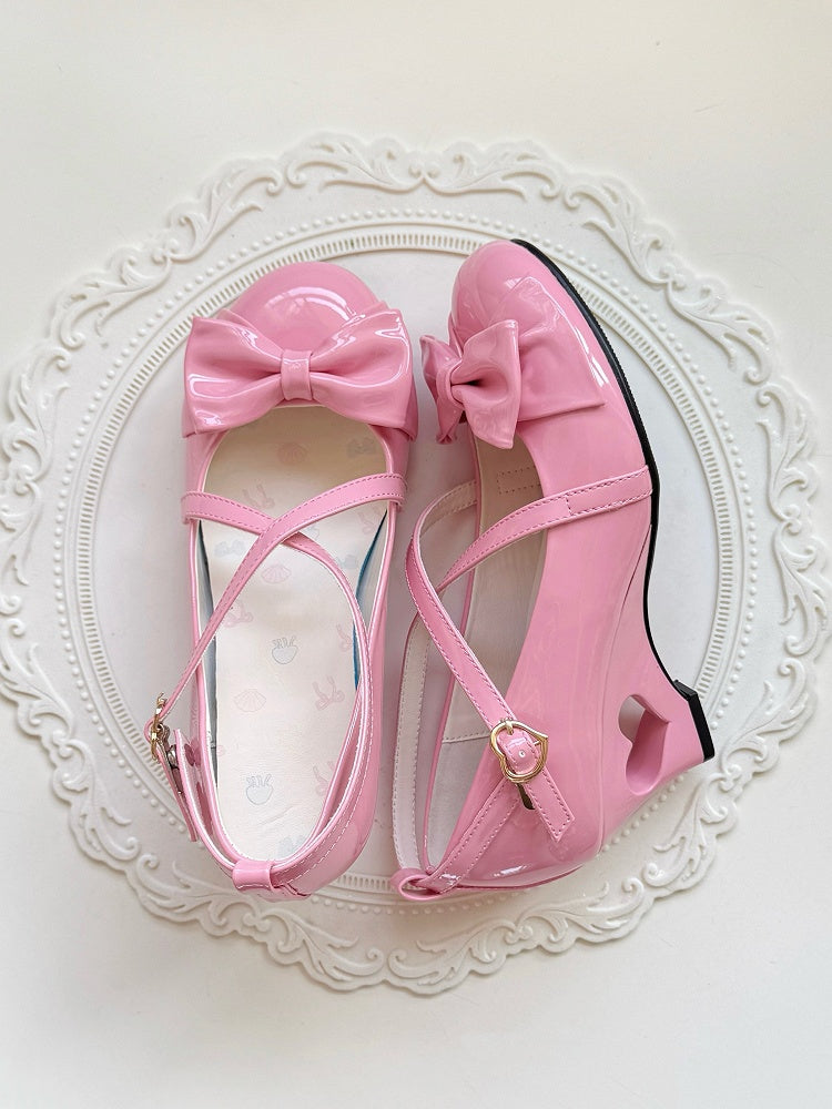 with Heart Fastening Wedges Pink Lolita Heel Dark Detail Cutout PU Elegant on Snap