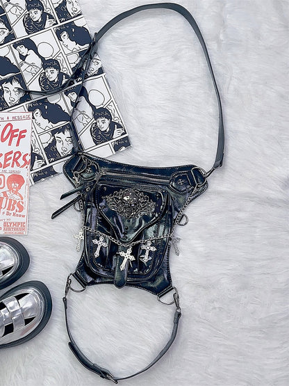 Cross Black Y2K Crossbody Charm Decorated Bag Skeleton