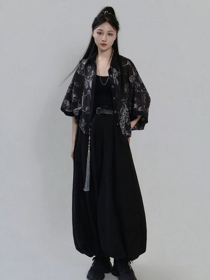 Black Tencel Lantern Pants with Simple Basic Design - Feng Hua Gui Guo Ling