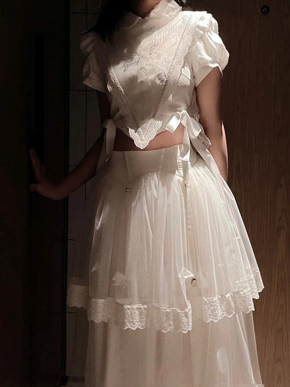Striped White Blouse Puff Lolita Gothic Sleeves