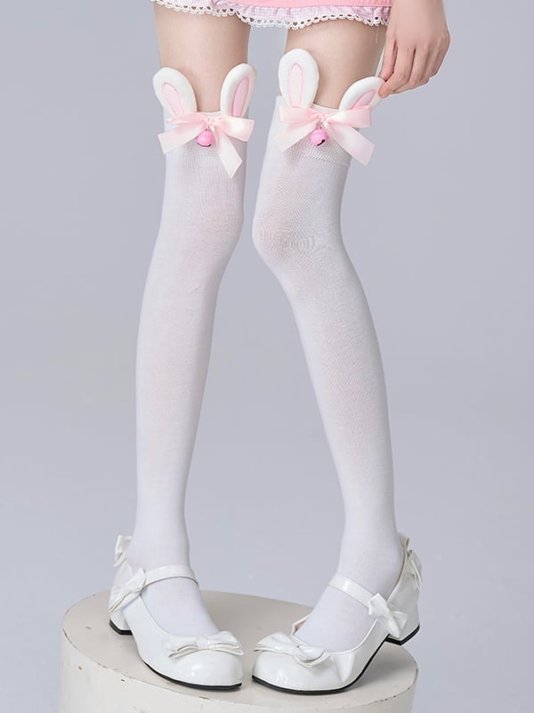 Bell White Ears Decoration Bunny Stockings Cotton Cute with