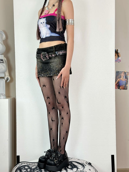 Black Pattern Design Star Tights Moon and