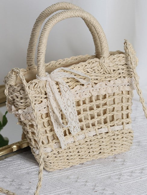 Lace Beige/Khaki Straw Detail Bag Lolita Country