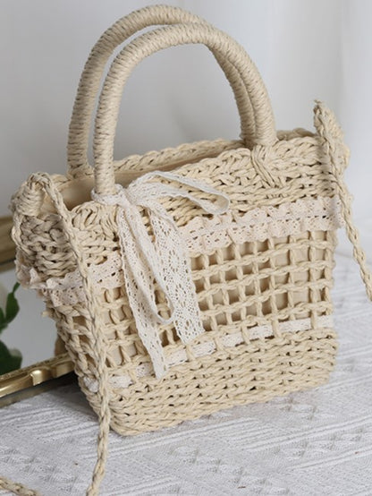 Lace Beige/Khaki Straw Detail Bag Lolita Country
