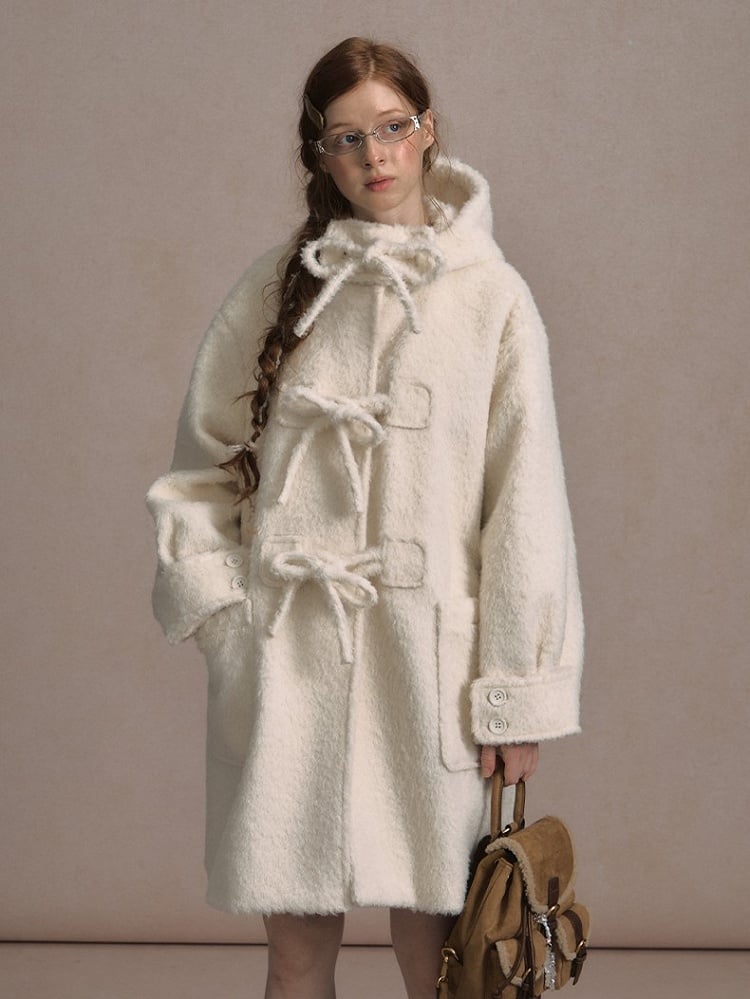 Long Closure Beige Accents and with Toggle Bow Coat Hooded