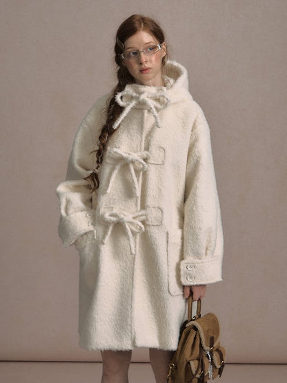 Long Closure Beige Accents and with Toggle Bow Coat Hooded