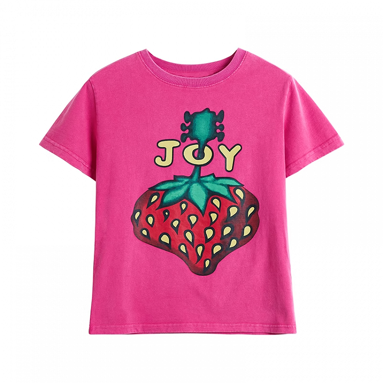 ヴィンテージTシャツ ローズレッド ラウンドネック ストロベリープリント