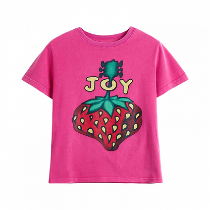 ヴィンテージTシャツ ローズレッド ラウンドネック ストロベリープリント