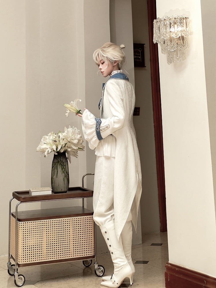 Belt+Pants Coat+Shirt+Corset Pieces Split-Tail Four Ouji Set-BlueWhite Lolita Prince