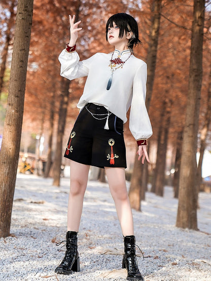 Schwarze Ouji Lolita-Shorts mit geradem Bein, Kette und Quaste