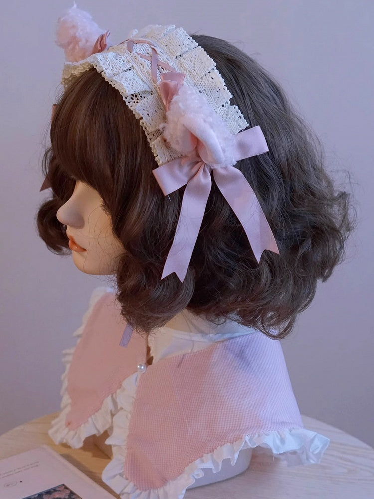 Haarband Rosa/Beige Spitze Schaf Schleife Besatz Ohr