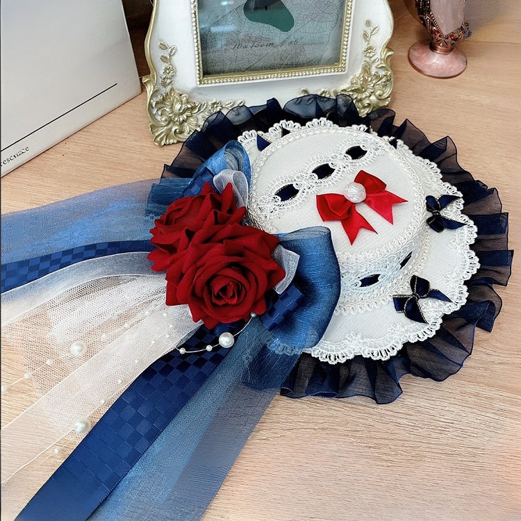 Snow White Vibes Floral/Star Design Bowknote Details Mini Hat