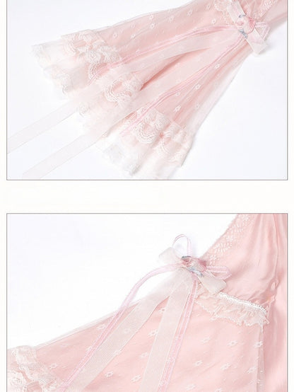 Adorable Pink Chinese Embroidery Bell-Sleeve Blouse - Yimu Walnut
