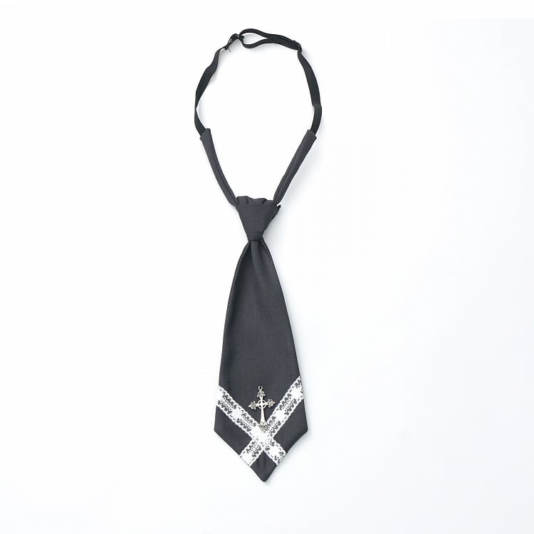 Lace Cross with Pre-Tied Accent Necktie Metal Black/Gray