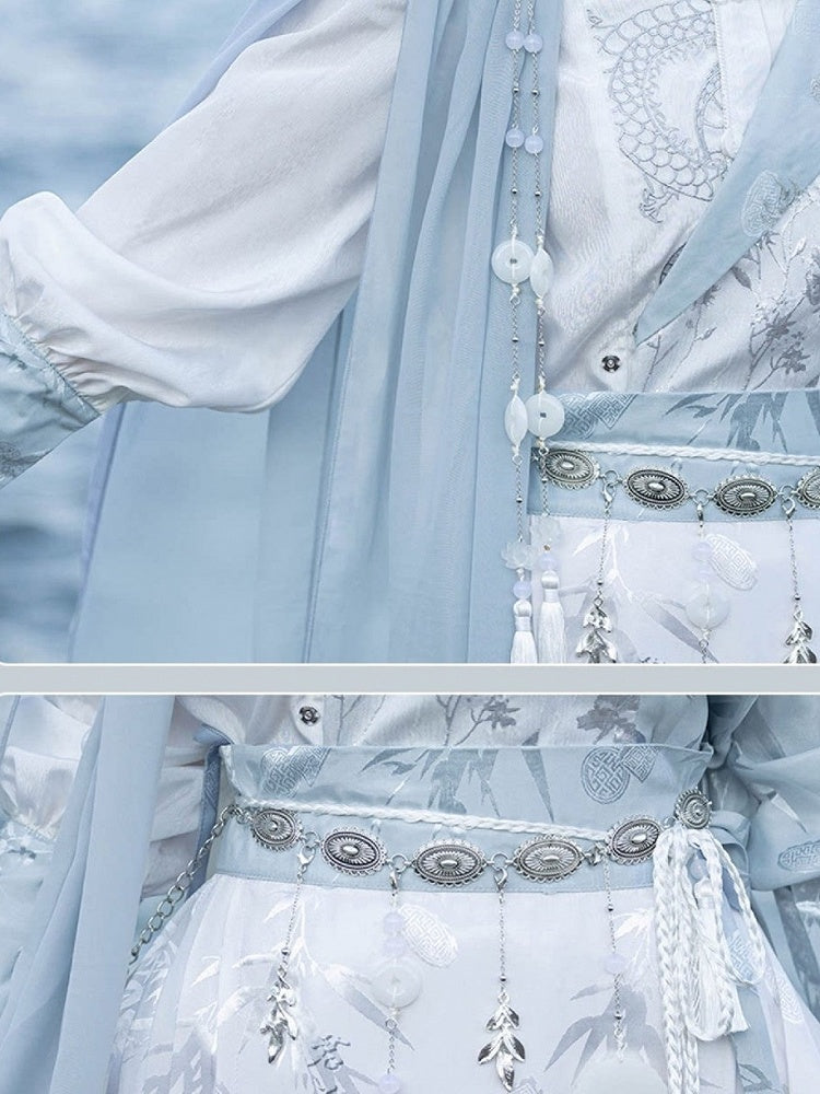Asymmetrical Neckline Shirt with One-Side Draped Shawl Chinese Style - Han Ru Chu Hanfu &amp; Han-Element Studi