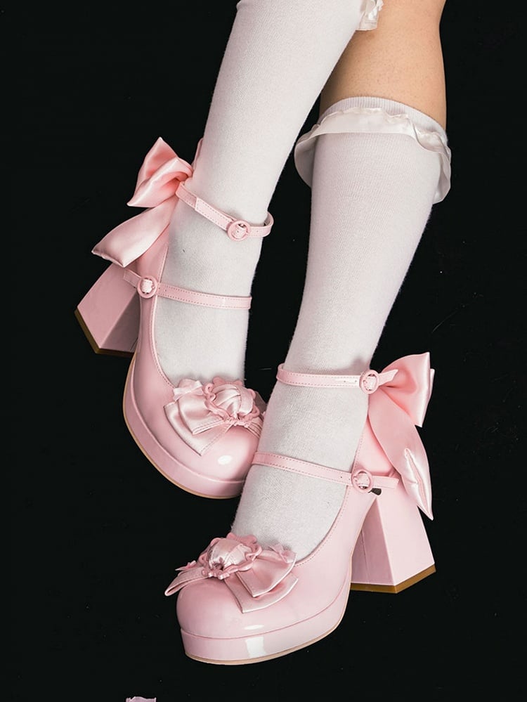 Heels bei High Pink Block Bow Top Plateau poliert