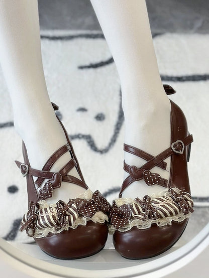 Lolita Schuhe Dreamy - Schokoladenbraune Schnallen Candy Heart