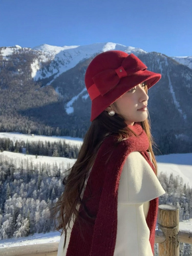 Wool Fisherman Hat with Big Bow - Lalacita