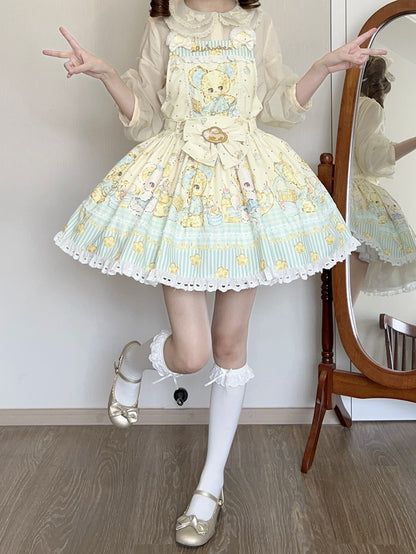 Print and Gold Yellow Mouse Sweet Ingot Dress Lolita Overall