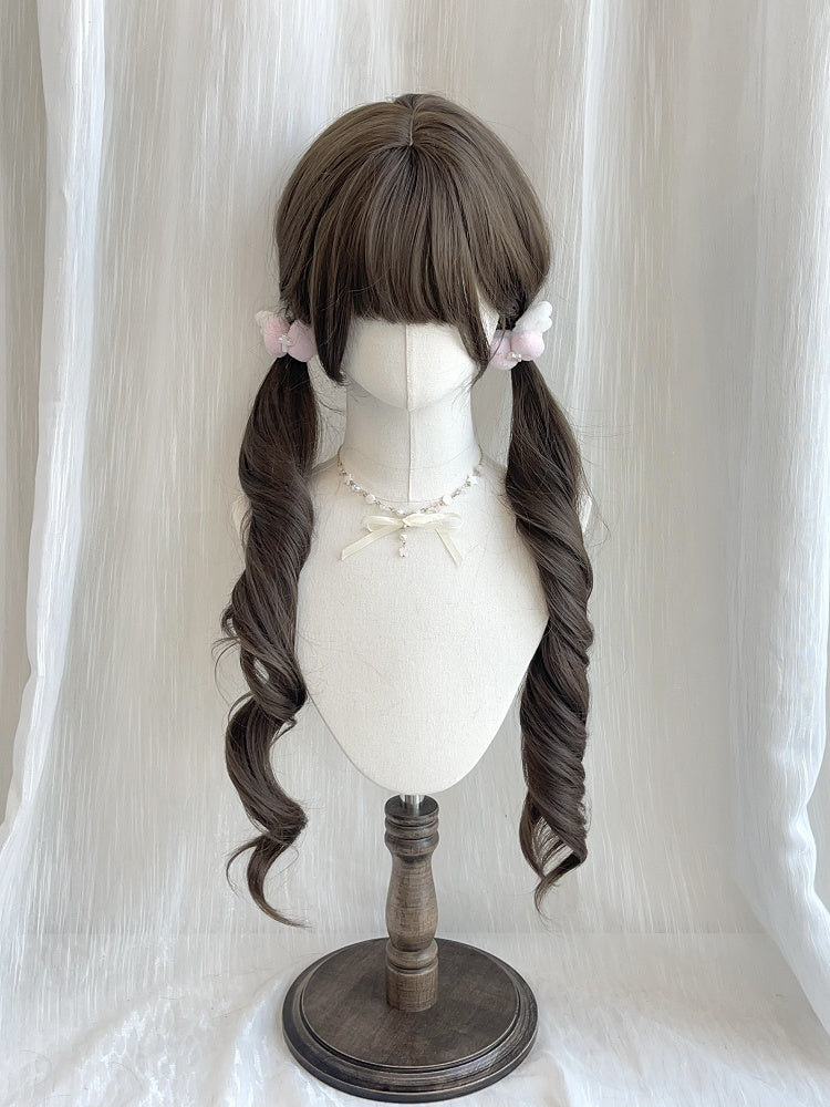 with Bangs Curly Ponytail Brown Wig Full 75CM Double