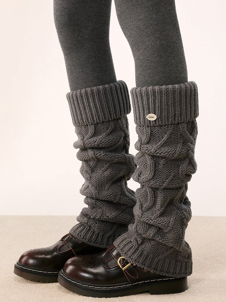 Knit 5 One-Side Cable Warmers Leg Accent Button Colors