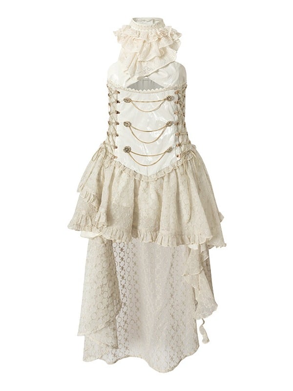 Victorian Punk Off-White Faux Two-Piece Asymmetric Tube Dress - NO ROMANCE