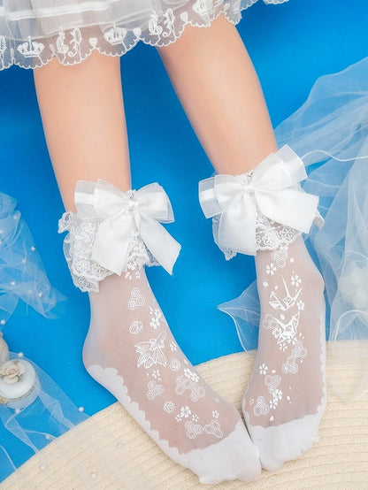 Print with Sakura Detachable White Cuffs Socks