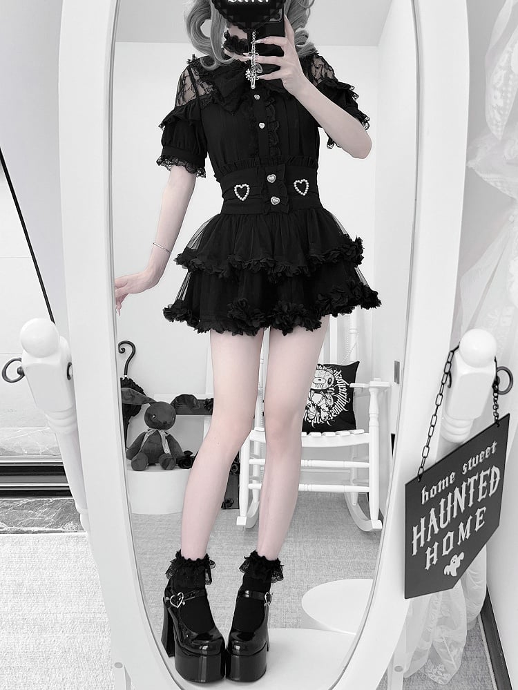 Blouse Kei Jirai White / Buttons with Black Heart