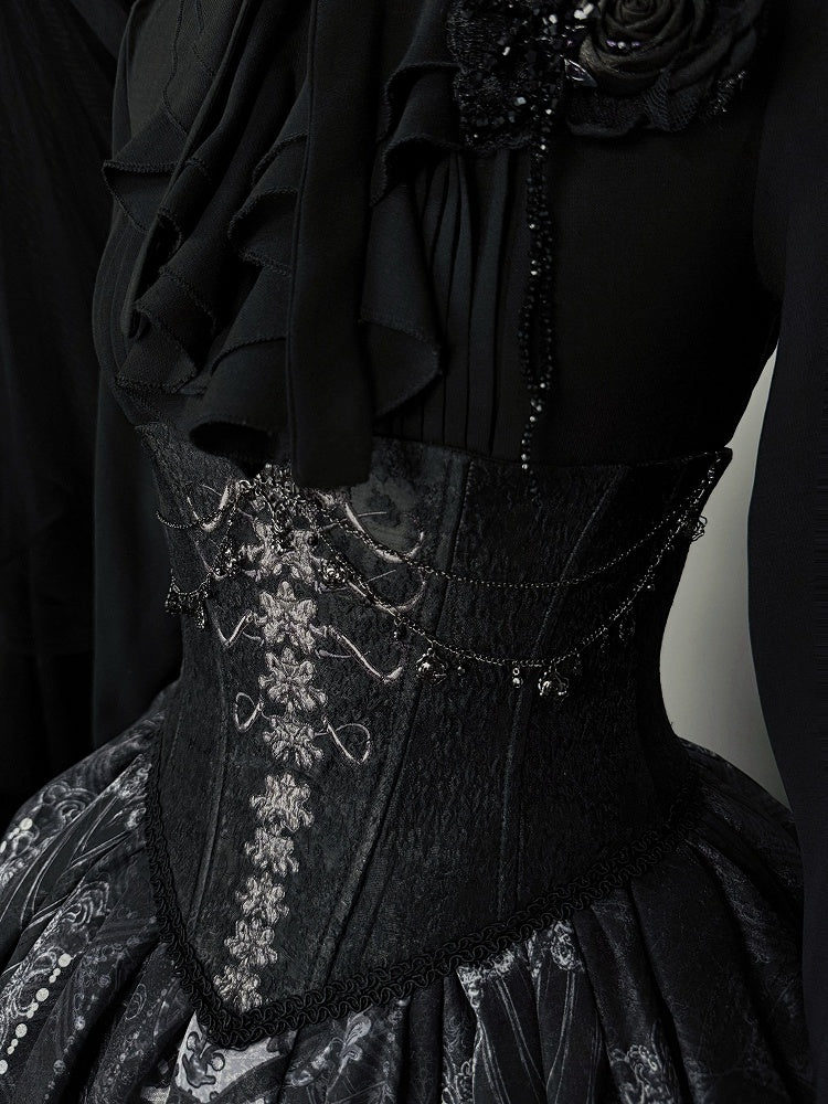 Embroidery Ribs Butterfly Black Belt Lolita Gothic Corset and