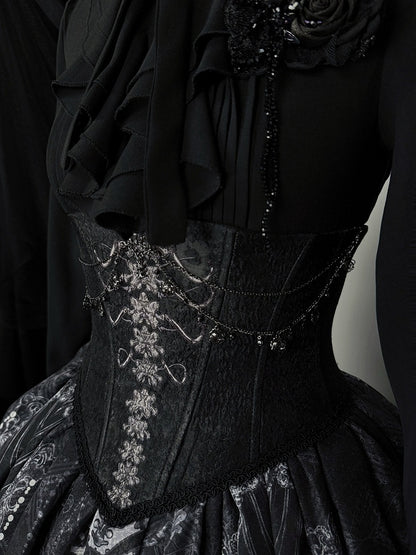 Embroidery Ribs Butterfly Black Belt Lolita Gothic Corset and