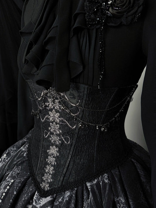 Embroidery Ribs Butterfly Black Belt Lolita Gothic Corset and