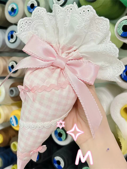 Brooch Ruffles Lace Plaid Lolita Bag-Shaped Pastry Pink Bowknots with and Piping