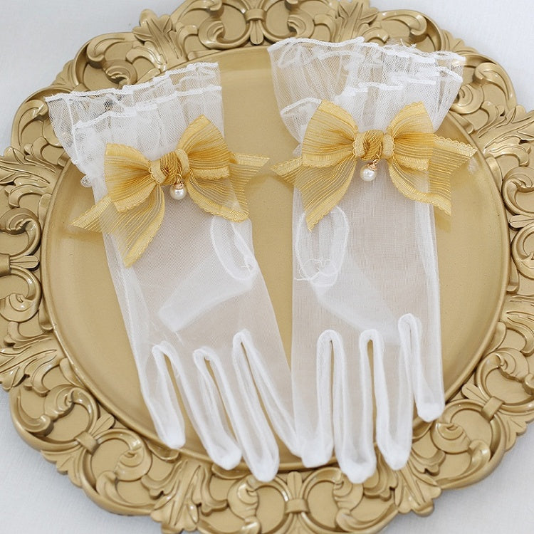Options Charms Bowknot White Elegant And Lolita Lace Gloves Color With 7 Bead