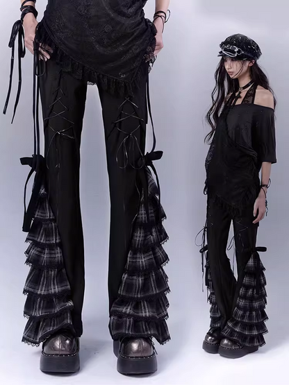 Black Lace-Up Plaid Cuff Slim Pants - WSW No Body