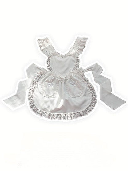 Apron Heart-Shaped Lace-Trimmed White